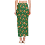 Christmas Gingerbread Pattern Print Side Slit Maxi Skirt