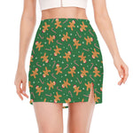 Christmas Gingerbread Pattern Print Side Slit Mini Skirt