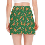 Christmas Gingerbread Pattern Print Side Slit Mini Skirt