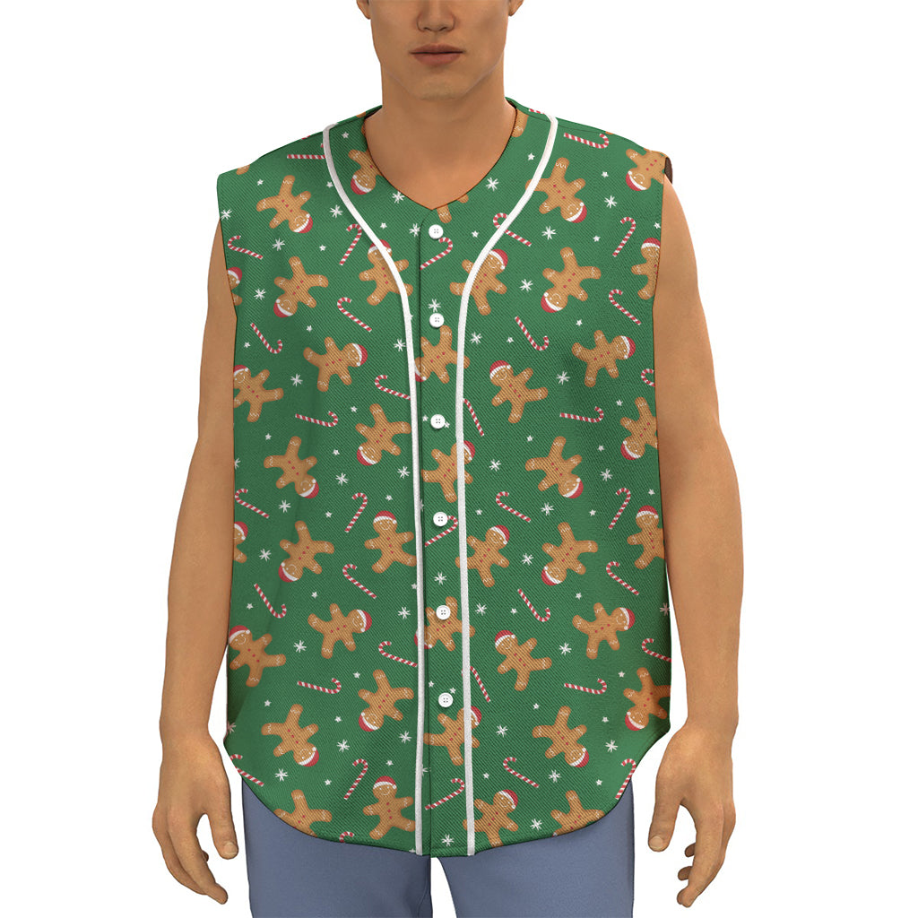 Christmas Gingerbread Pattern Print Sleeveless Baseball Jersey
