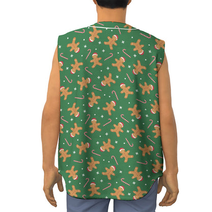 Christmas Gingerbread Pattern Print Sleeveless Baseball Jersey