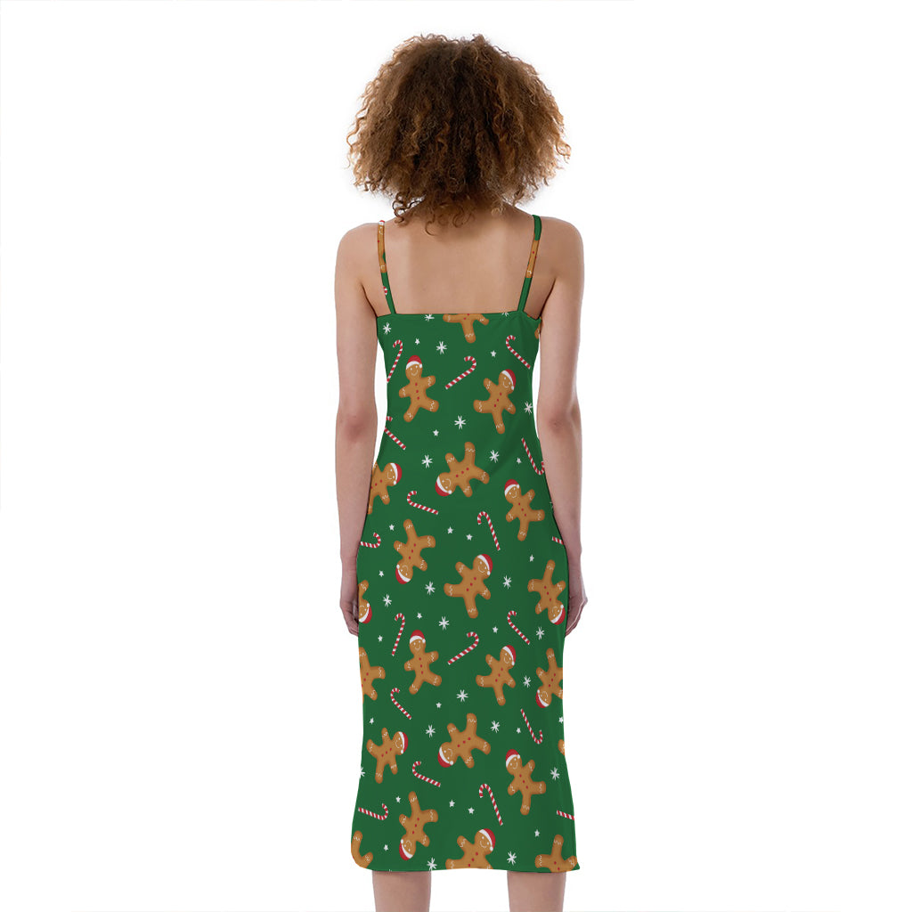 Christmas Gingerbread Pattern Print Slim Fit Midi Cami Dress