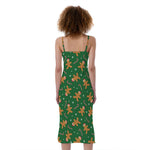 Christmas Gingerbread Pattern Print Slim Fit Midi Cami Dress