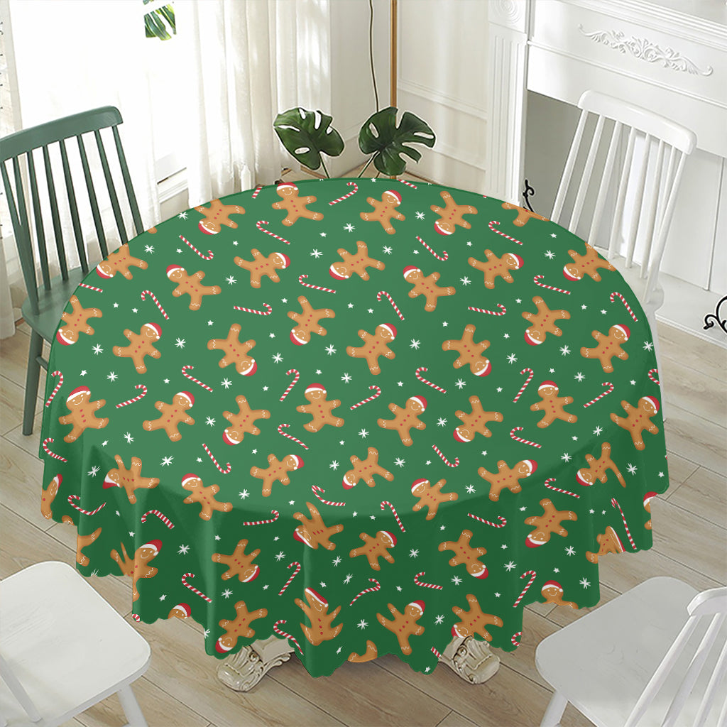 Christmas Gingerbread Pattern Print Waterproof Round Tablecloth