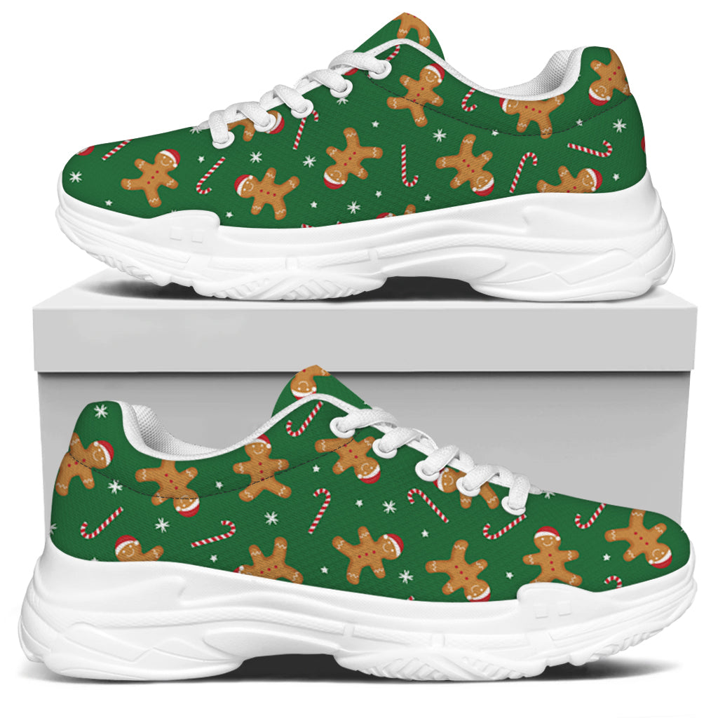 Christmas Gingerbread Pattern Print White Chunky Shoes