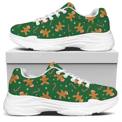 Christmas Gingerbread Pattern Print White Chunky Shoes