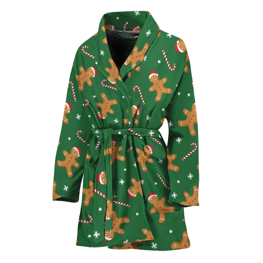 Christmas Gingerbread Pattern Print Women's Bathrobe