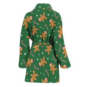 Christmas Gingerbread Pattern Print Women's Bathrobe