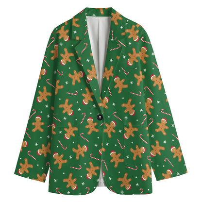 Christmas Gingerbread Pattern Print Women's Blazer