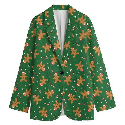 Christmas Gingerbread Pattern Print Women's Blazer