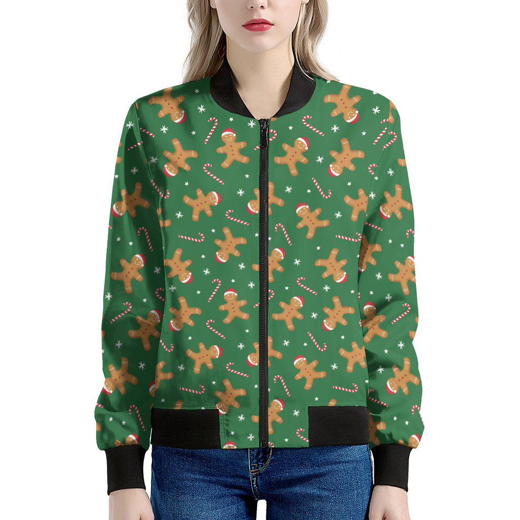 Christmas Gingerbread Pattern Print Women's Bomber Jacket