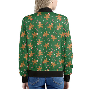 Christmas Gingerbread Pattern Print Women's Bomber Jacket