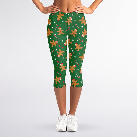 Christmas Gingerbread Pattern Print Women's Capri Leggings