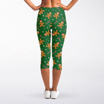 Christmas Gingerbread Pattern Print Women's Capri Leggings