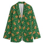 Christmas Gingerbread Pattern Print Women's Cotton Blazer