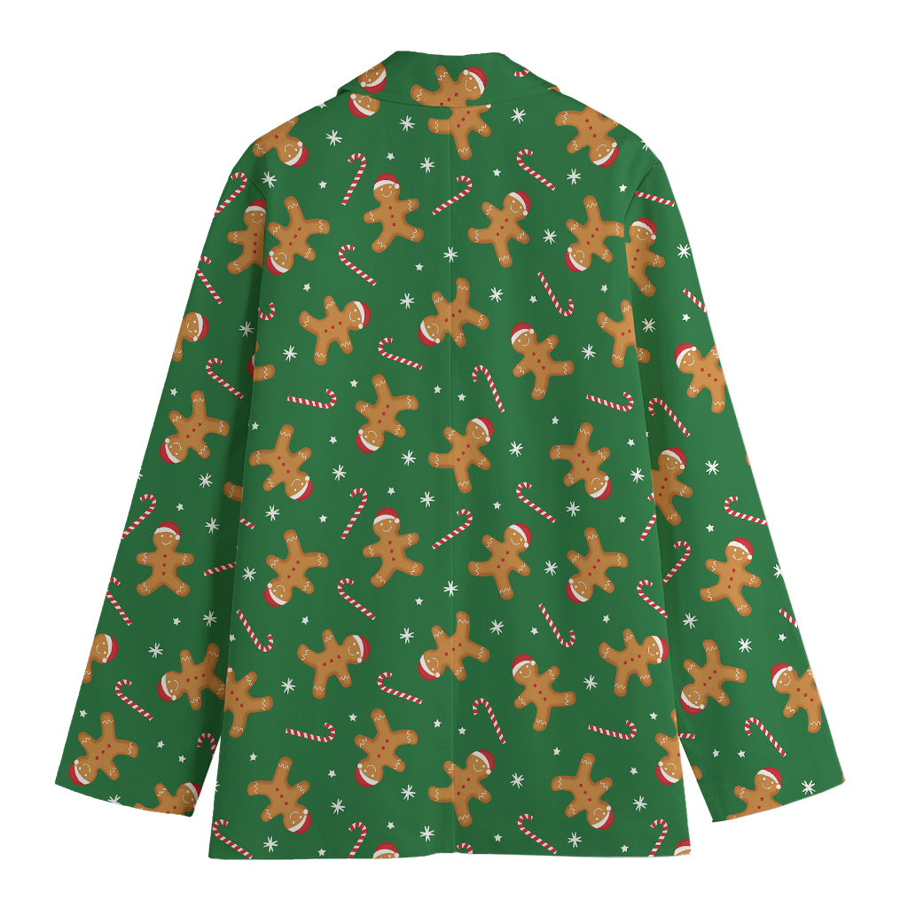 Christmas Gingerbread Pattern Print Women's Cotton Blazer