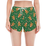 Christmas Gingerbread Pattern Print Women's Split Running Shorts