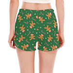 Christmas Gingerbread Pattern Print Women's Split Running Shorts