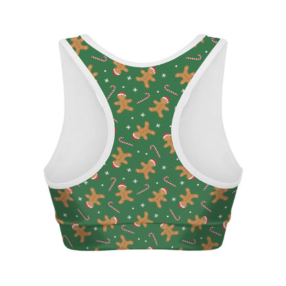Christmas Gingerbread Pattern Print Women's Sports Bra