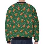 Christmas Gingerbread Pattern Print Zip Sleeve Bomber Jacket