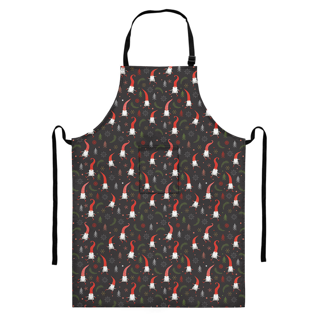 Christmas Gnomes Pattern Print Bib Apron With Pocket