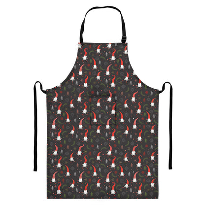 Christmas Gnomes Pattern Print Bib Apron With Pocket
