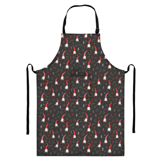 Christmas Gnomes Pattern Print Bib Apron With Pocket