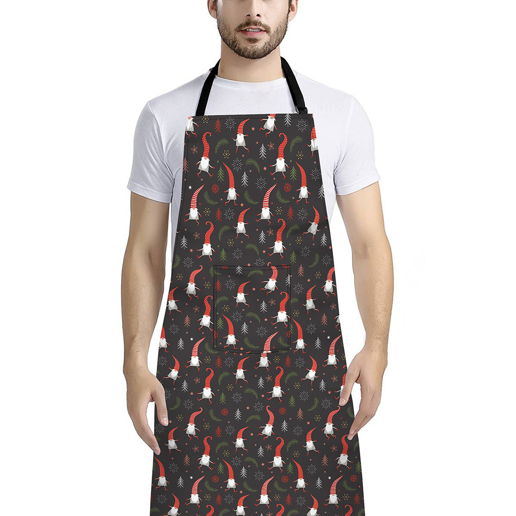 Christmas Gnomes Pattern Print Bib Apron With Pocket