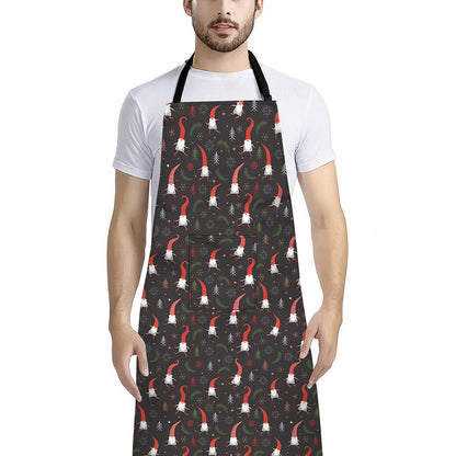Christmas Gnomes Pattern Print Bib Apron With Pocket