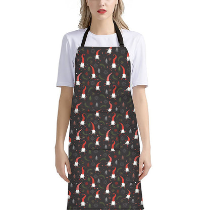 Christmas Gnomes Pattern Print Bib Apron With Pocket