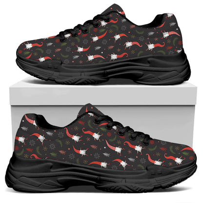 Christmas Gnomes Pattern Print Black Chunky Shoes