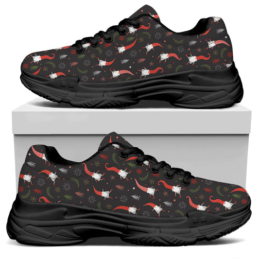 Christmas Gnomes Pattern Print Black Chunky Shoes