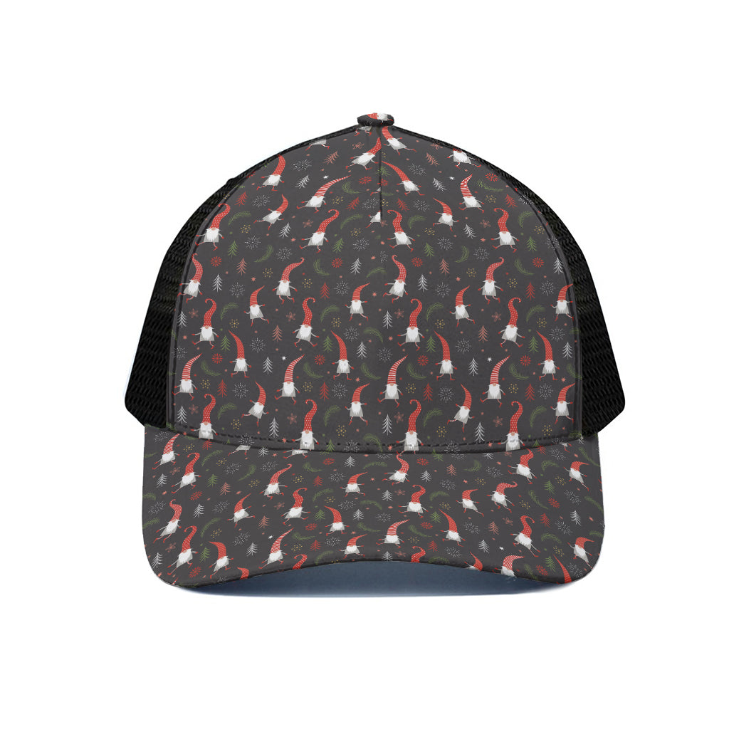 Christmas Gnomes Pattern Print Black Mesh Trucker Cap