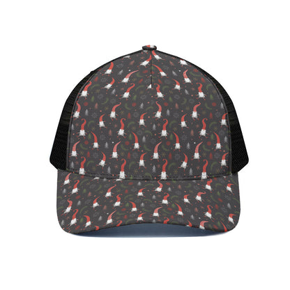 Christmas Gnomes Pattern Print Black Mesh Trucker Cap