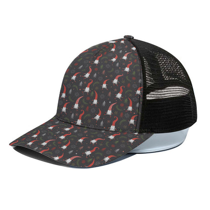 Christmas Gnomes Pattern Print Black Mesh Trucker Cap