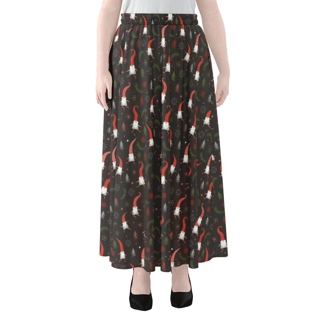 Christmas Gnomes Pattern Print Chiffon Maxi Skirt