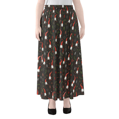 Christmas Gnomes Pattern Print Chiffon Maxi Skirt