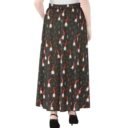 Christmas Gnomes Pattern Print Chiffon Maxi Skirt