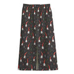 Christmas Gnomes Pattern Print Cotton Front Slit Maxi Skirt
