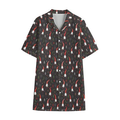 Christmas Gnomes Pattern Print Cotton Hawaiian Shirt