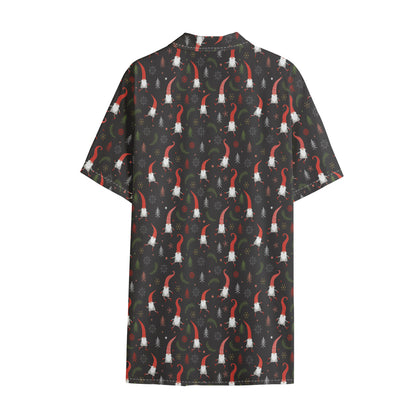 Christmas Gnomes Pattern Print Cotton Hawaiian Shirt