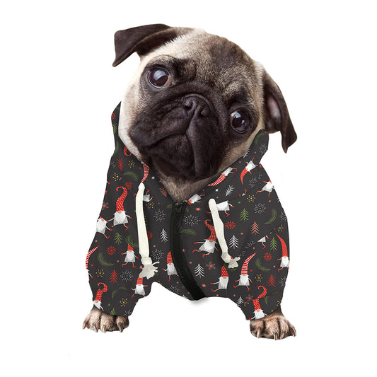 Christmas Gnomes Pattern Print Dog Zip Up Hoodie