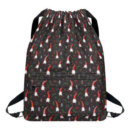 Christmas Gnomes Pattern Print Drawstring Backpack