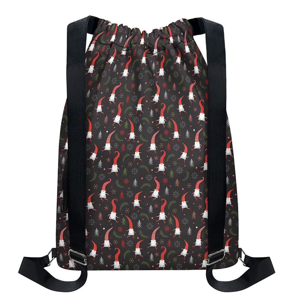 Christmas Gnomes Pattern Print Drawstring Backpack