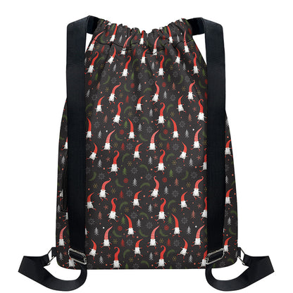 Christmas Gnomes Pattern Print Drawstring Backpack