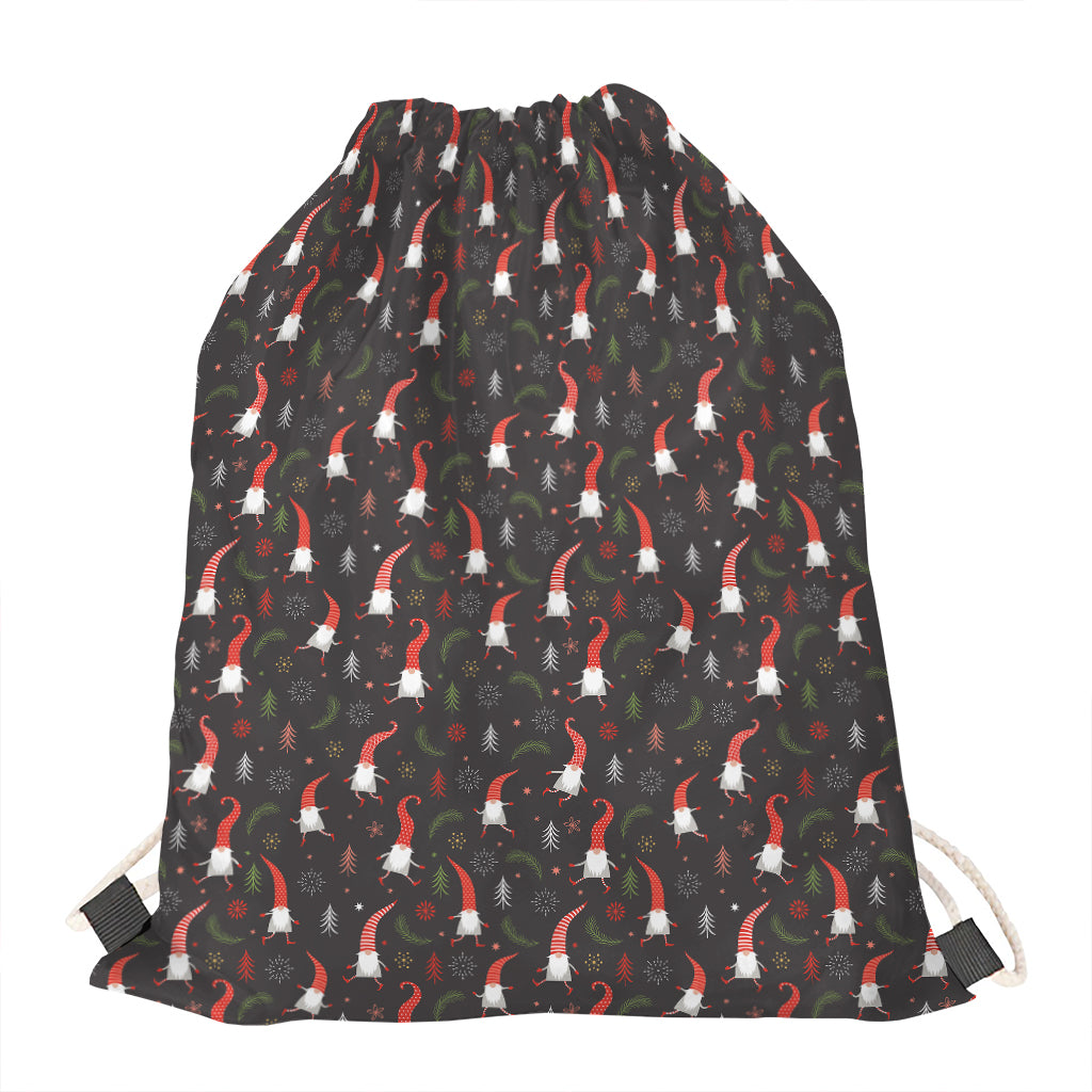 Christmas Gnomes Pattern Print Drawstring Bag