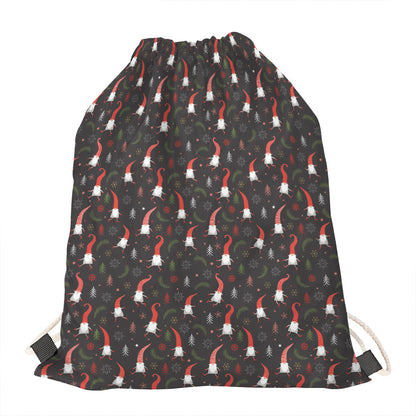 Christmas Gnomes Pattern Print Drawstring Bag