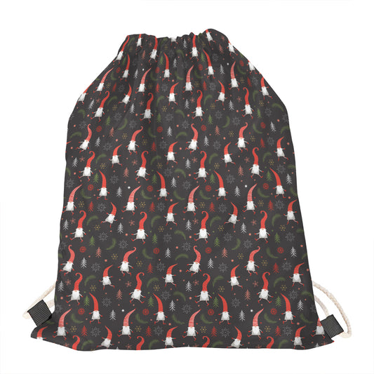 Christmas Gnomes Pattern Print Drawstring Bag