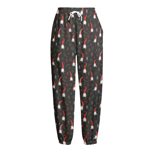 Christmas Gnomes Pattern Print Fleece Lined Knit Pants