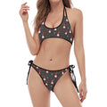 Christmas Gnomes Pattern Print Halter Scoop Tie Side Bikini